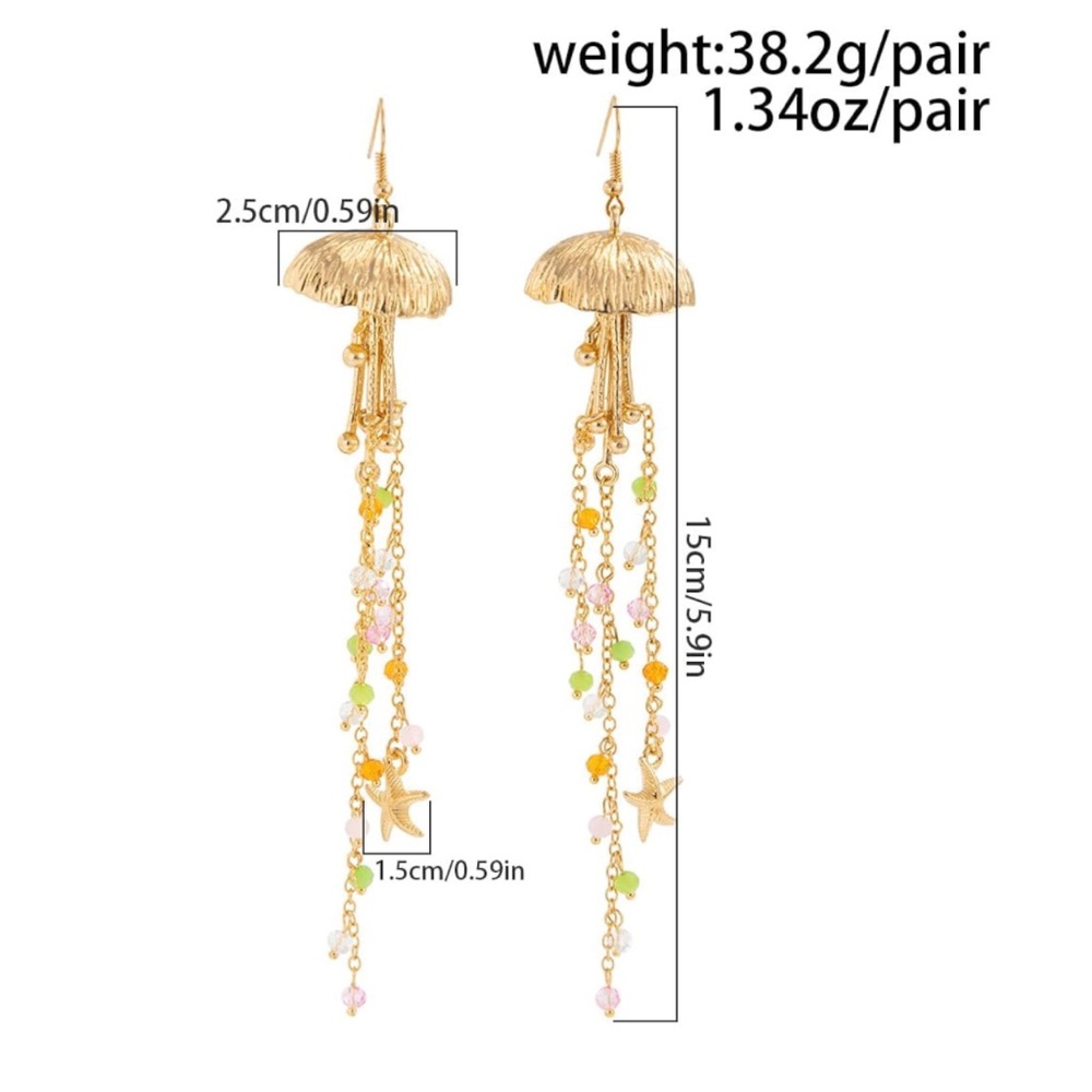 New! Gold Jellyfish Dangle Earrings - Picture 2 of 2